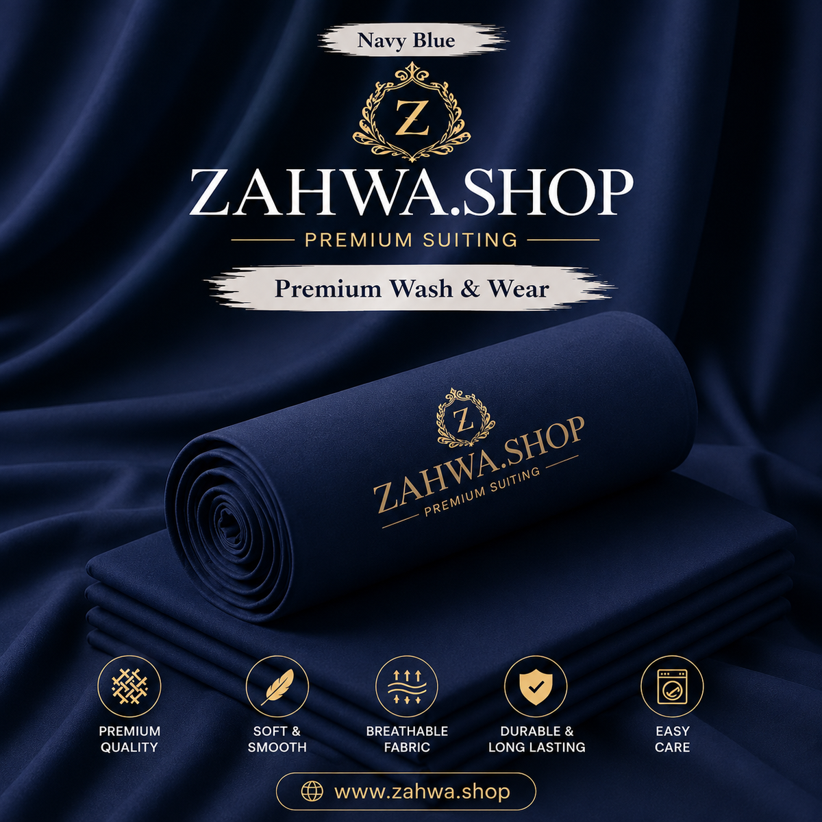 Aura Royal Wash & Wear | Navy Blue -Zahwa